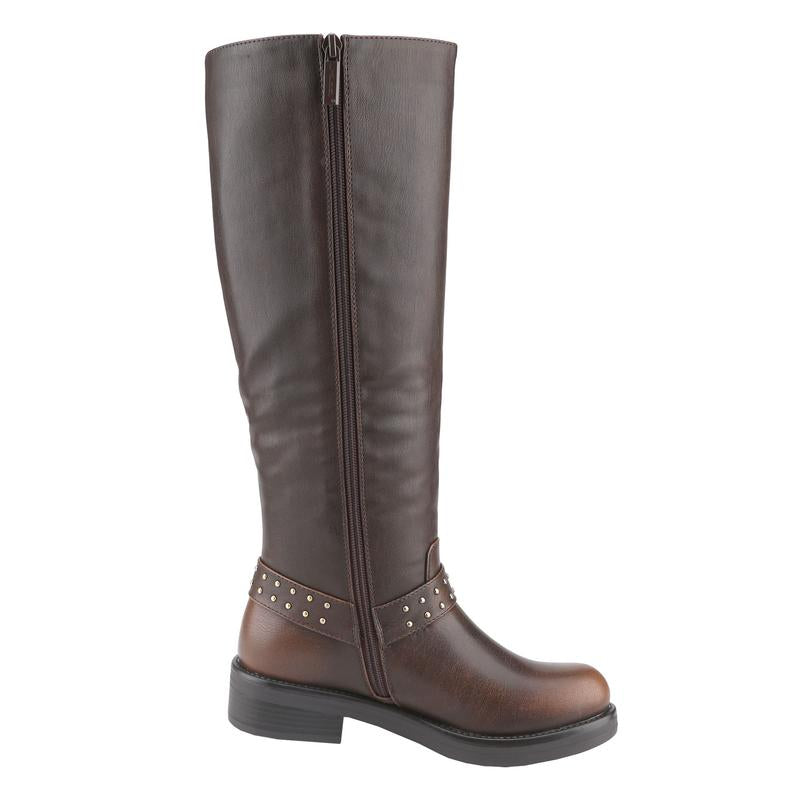 Miazajoy (SIZE UP) Women'S Riding Knee-High Boots, Buckle Strap, Low Block Heel, Wide Calf, Comfortable Walking Shoes Equestrian Boots