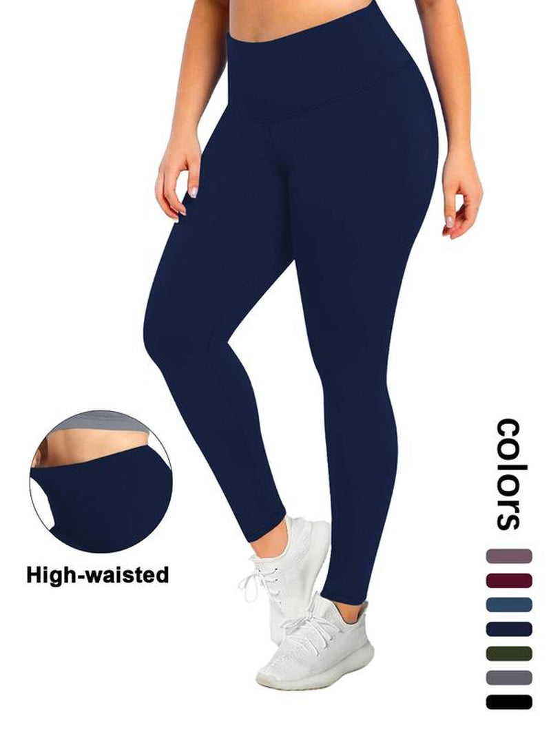 【Plus Size】 Solid High Waist Leggings, Casual Comfy High Stretch Seamless Skinny Yoga Pants, Summer Clothes Women, Scrunch Leggings, Lady Bottoms for All Seasons