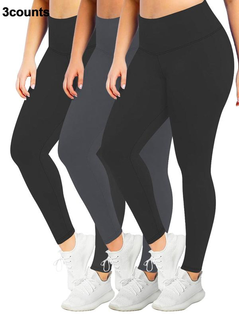 【Plus Size】 Solid High Waist Leggings, Casual Comfy High Stretch Seamless Skinny Yoga Pants, Summer Clothes Women, Scrunch Leggings, Lady Bottoms for All Seasons