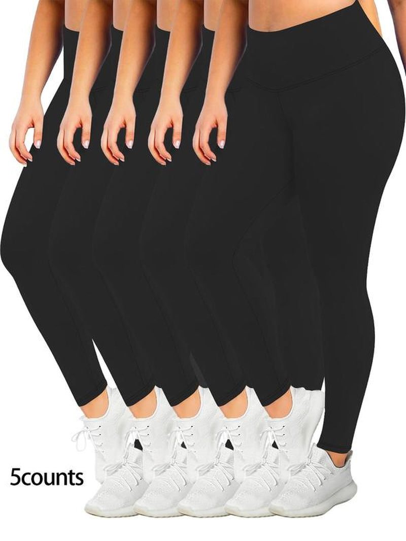 【Plus Size】 Solid High Waist Leggings, Casual Comfy High Stretch Seamless Skinny Yoga Pants, Summer Clothes Women, Scrunch Leggings, Lady Bottoms for All Seasons