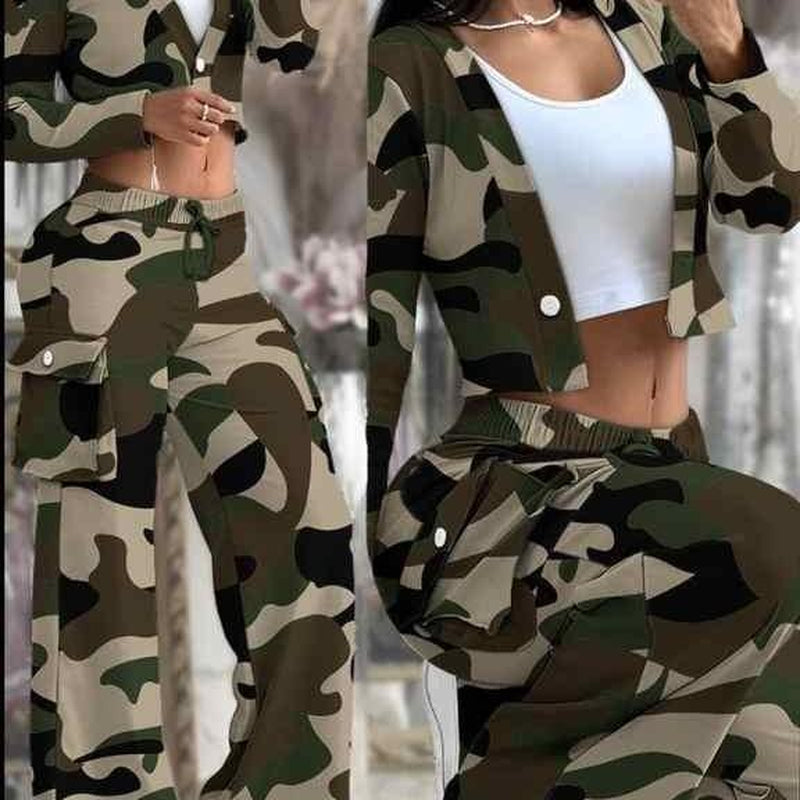 2025 Trendy Women'S Two-Piece Outfit with Long Sleeve Crop Top & Patchwork Wide Leg Pants - Comfortable Loungewear Set with Pockets Comfort Womenswear