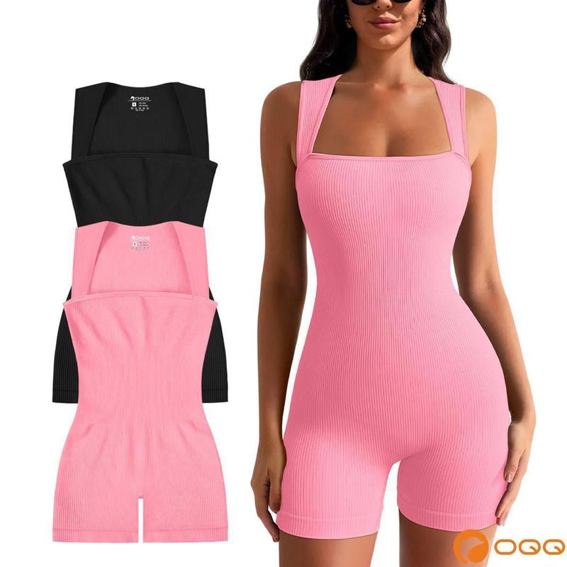 OQQ Women 2 Piece Casual Rompers Yoga Stretch Strappy Square Neck Sleeveless Exercise Rompers