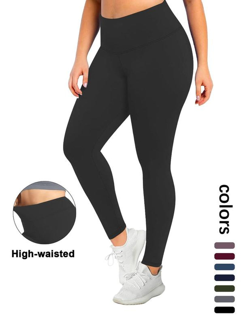 【Plus Size】 Solid High Waist Leggings, Casual Comfy High Stretch Seamless Skinny Yoga Pants, Summer Clothes Women, Scrunch Leggings, Lady Bottoms for All Seasons