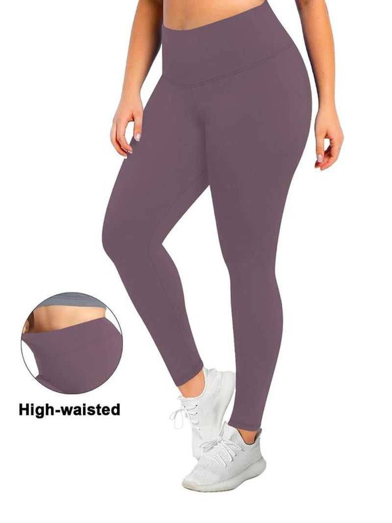 【Plus Size】 Solid High Waist Leggings, Casual Comfy High Stretch Seamless Skinny Yoga Pants, Summer Clothes Women, Scrunch Leggings, Lady Bottoms for All Seasons