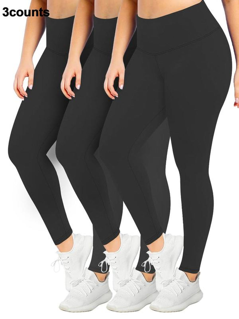 【Plus Size】 Solid High Waist Leggings, Casual Comfy High Stretch Seamless Skinny Yoga Pants, Summer Clothes Women, Scrunch Leggings, Lady Bottoms for All Seasons