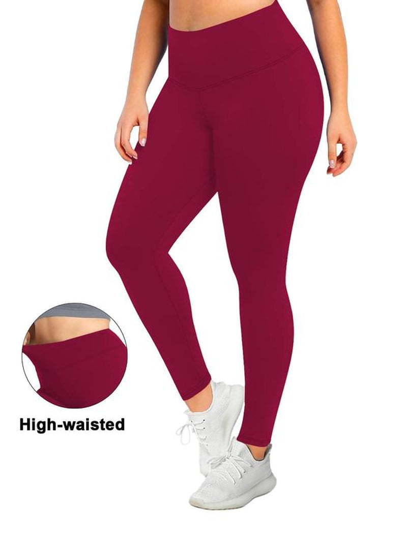 【Plus Size】 Solid High Waist Leggings, Casual Comfy High Stretch Seamless Skinny Yoga Pants, Summer Clothes Women, Scrunch Leggings, Lady Bottoms for All Seasons